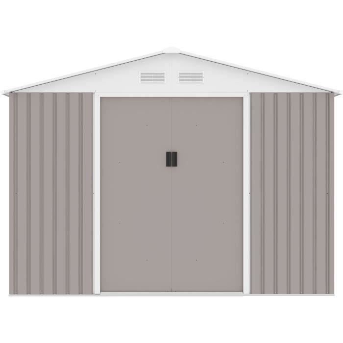 Metal Garden Shed 7.06 M² - 277 X 255 X 202 Cm - MERCURE - Anchoring Kit Included, 2 Sliding Doors - Taupe