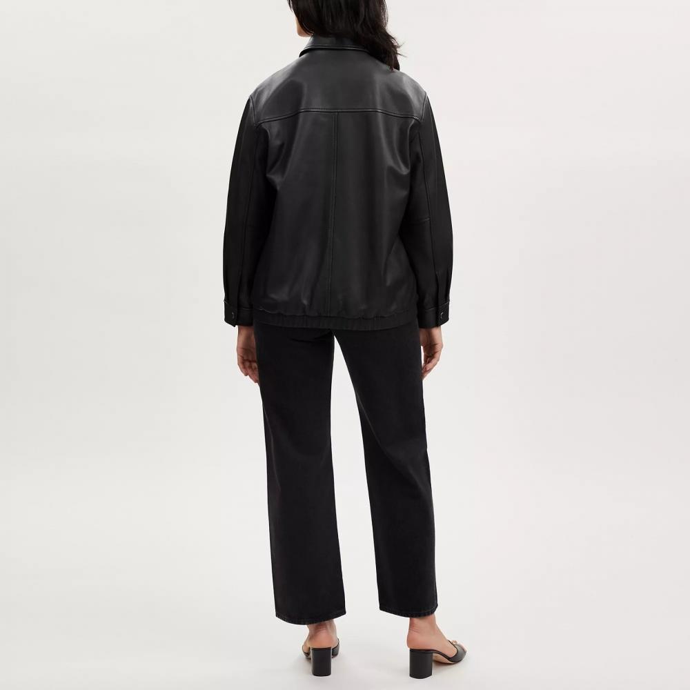 Coach Кожаная куртка свободного покроя черного цвета