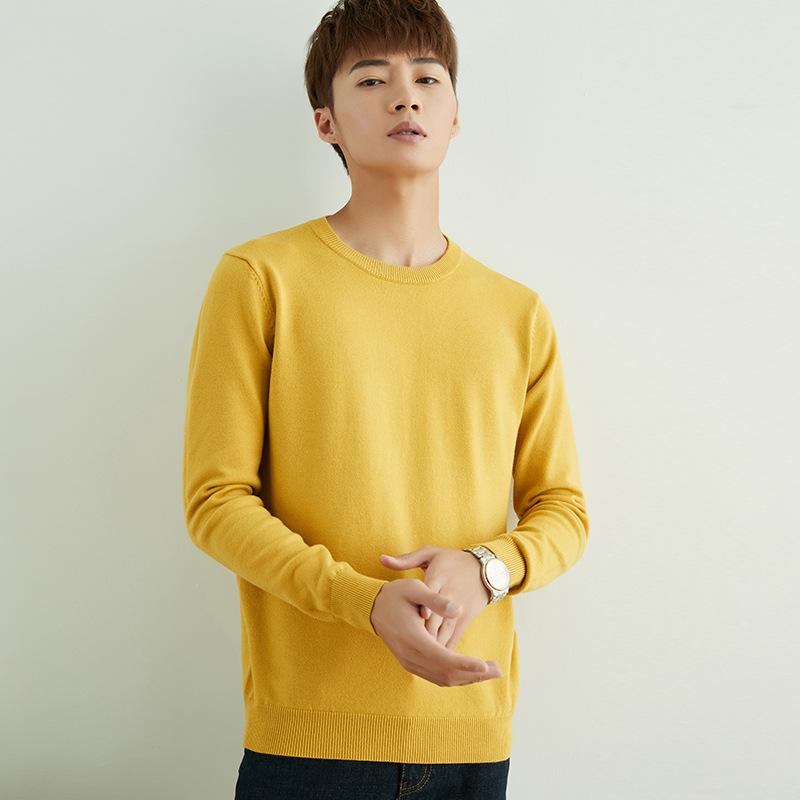 Осенне-зимний мужской вязаный свитер с V-образным и круглым вырезом, простой, в стиле «ветреный полевой», однотонный, деловой свитер.