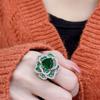 Изысканное кольцо-открытие с изумрудом, роскошный дизайн цветка, женственный темперамент, юбилейный ювелирный подарок
