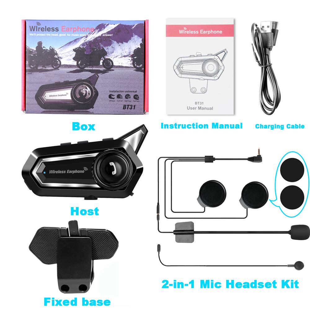 BT31 Мотоциклетный шлем Гарнитура Bluetooth Interphone Водонепроницаемые беспроводные наушники с микрофоном Автоматический ответ на звонки Handsfree