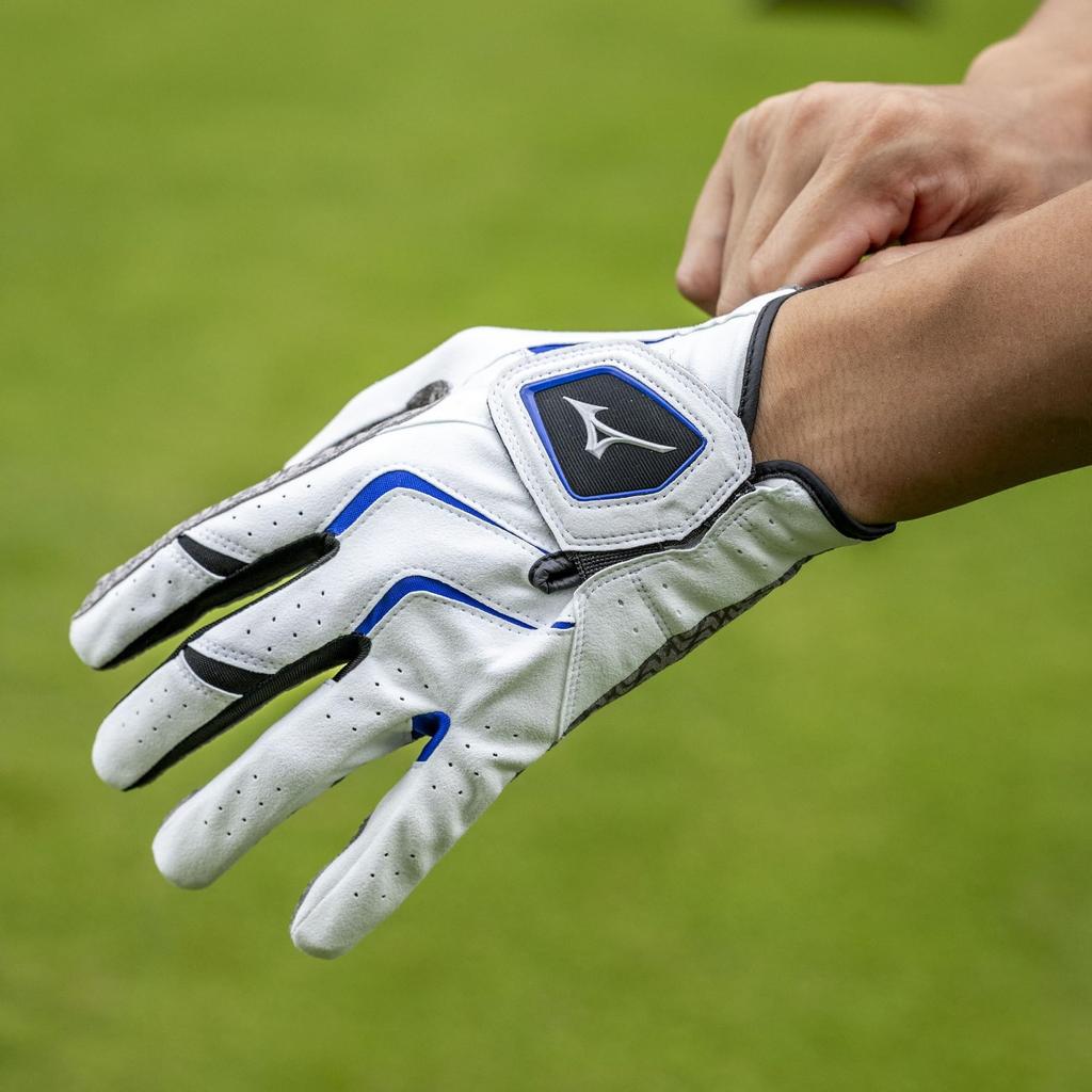 Mizuno Двойной захват Гольф Левая 5MJML401 Мужская перчатка, Рука, Белый/Синий, 23см,