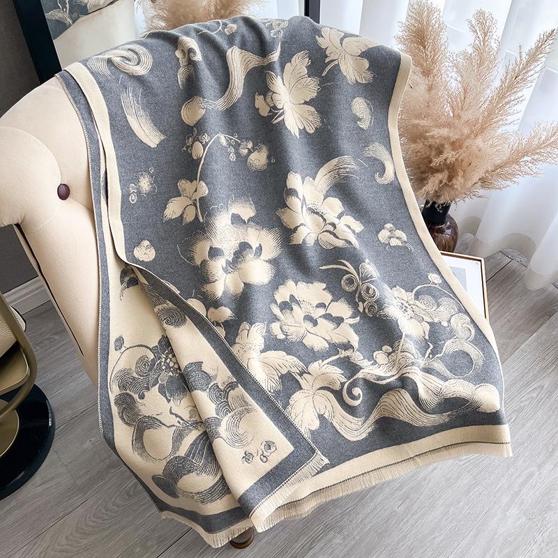 Напечатанный лесной цветной контрастный двухсторонний шарф Зимняя высококачественная теплая шаль для женщин