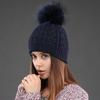 Women Double Layer Knitted Hats Winter Warm Beanies Wool Hat With Pompom Natural Fur Raccoon Fashion Female Cap