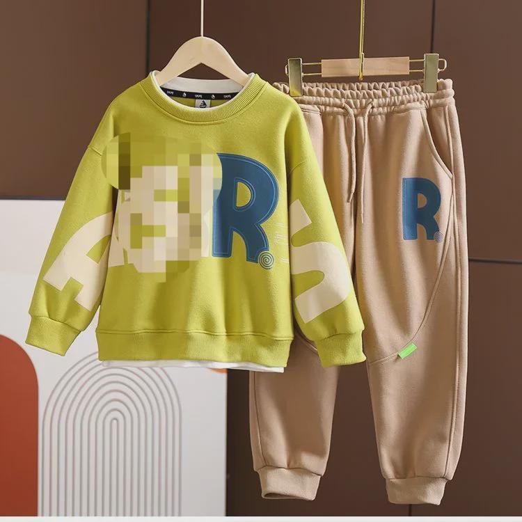 2024 Весна/Осень Корейский Мальчиков Модный Двойной Костюм С Письмом: Верх и брюки
