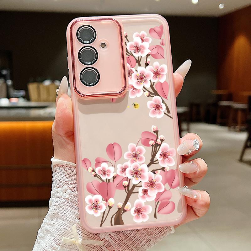 Мягкий силиконовый тонкий чехол с цветочным узором для Samsung S25 Ultra S24 FE S23 Plus A36 A56 A16 A55 A15, защитная пленка для объектива, противоударный прозрачный чехол для телефона