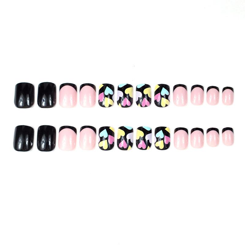 Valentine's Day, Nail Art Sweet Cool Cute Color Love Black French Short Square Wear Nail Wholesale