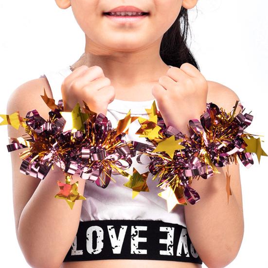 6 шт., изогнутая отделка, цветок на запястье, декор со звездами, детское сценическое представление, браслет на резинке, эластичный браслет для черлидинга с металлическими помпонами, держатель для хвоста