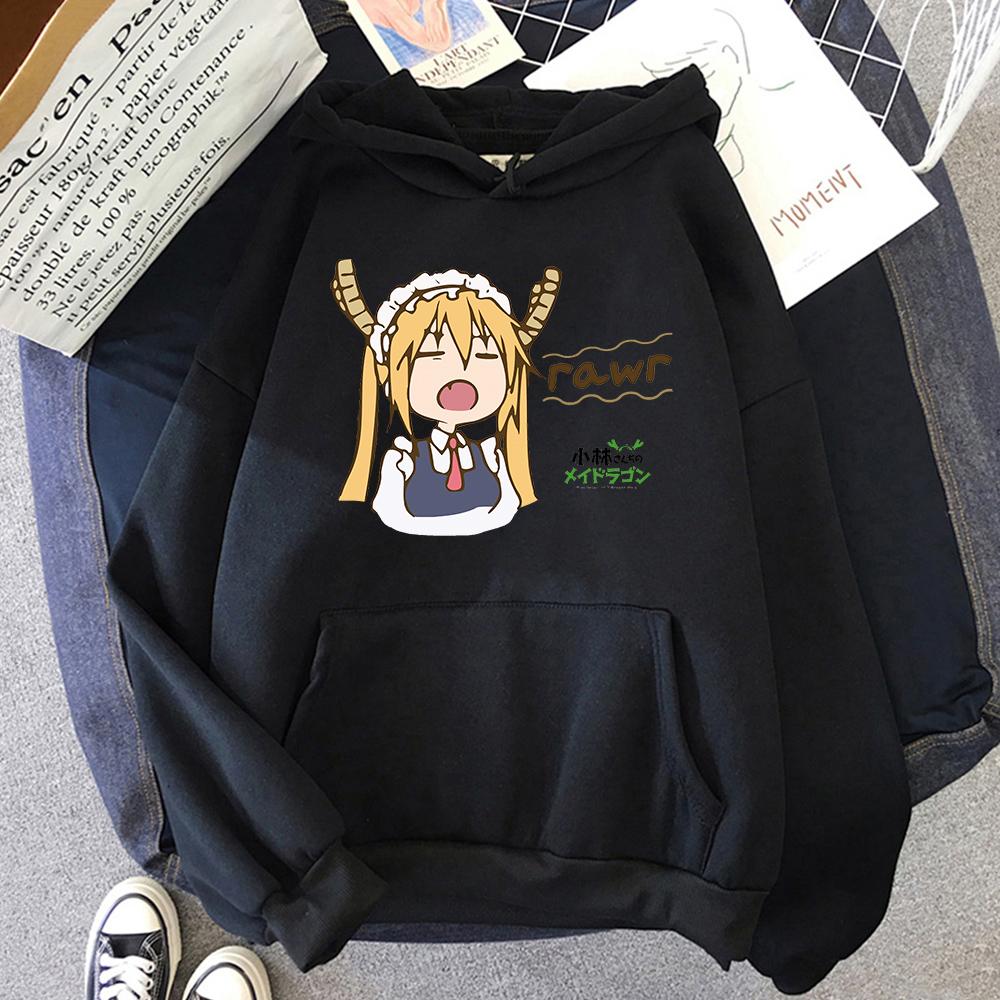 Хлопковая толстовка унисекс с 2D принтом «Дракон Мисс Кобаяши» в стиле аниме, повседневный пуловер большого размера, популярная уличная одежда, трендовая одежда унисекс