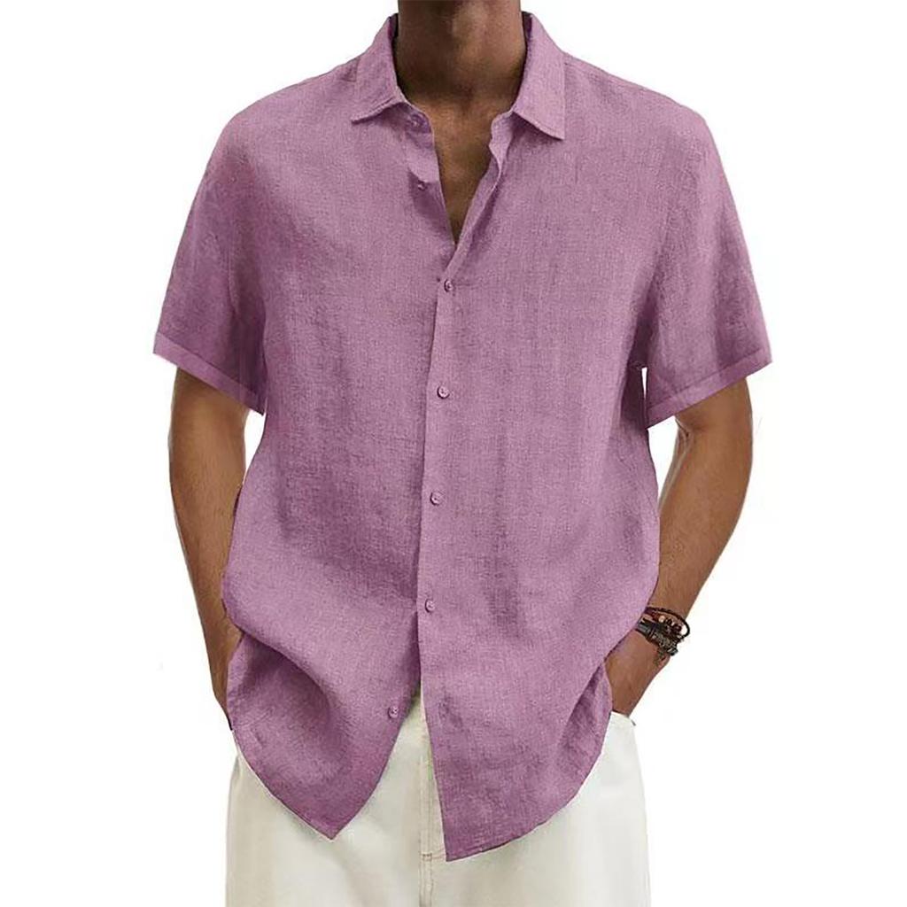 Designer Spring Summer Men's Casual Cotton Linen Solid Color Short Sleeve Shirts Loose Shirts