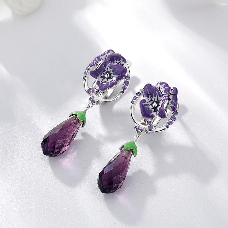 OGULEE модные серьги-подвески из стерлингового серебра 925 пробы, синие, сделай сам, эмаль, зеленые, счастливые цветы, спиральные висячие серьги для женщин, ювелирные изделия для свадебной вечеринки
