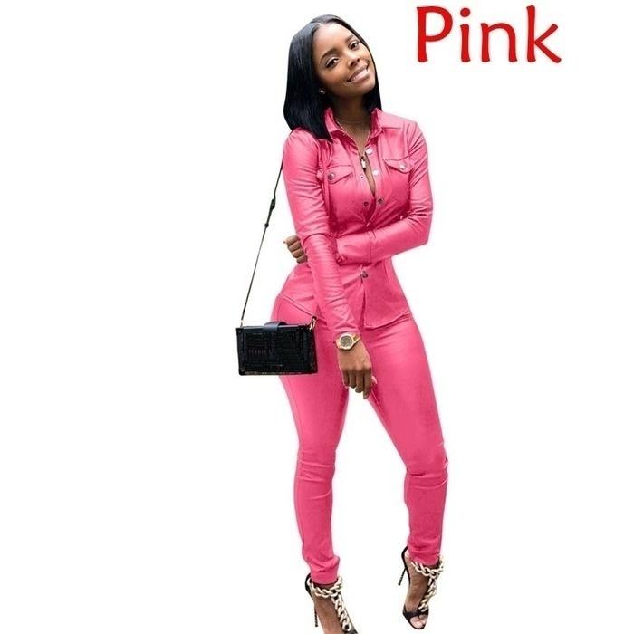 Женские кожаные штаны из двух частей, женская куртка с карманами и длинными рукавами, топ + брюки-карандаш, комплект из 2 предметов