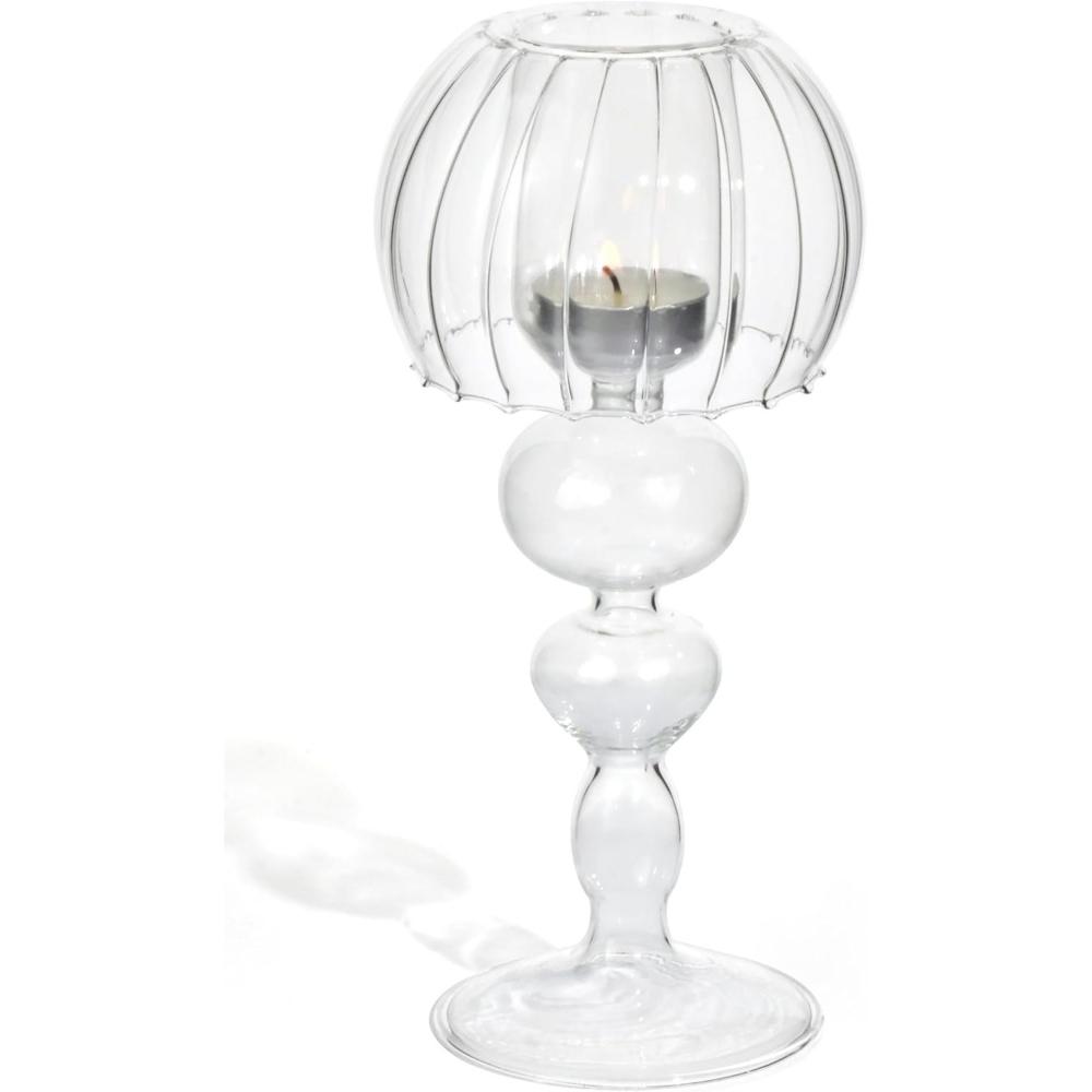 French Style Desk Lamp Shaped Glass Candle Holder Home Wedding Dinning Centerpieces Decoration Glass Tealight Candle Holder