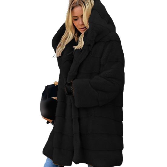 Женская зимняя куртка больших размеров из искусственного меха с капюшоном, свободная верхняя одежда средней длины, многослойное тепловое плюшевое пальто для повседневной работы на открытом воздухе