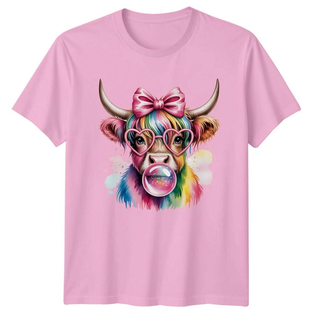 Coquette Highland Cow Bubblegum Pink Unisexs TShirt Cute Animal Farm Animal