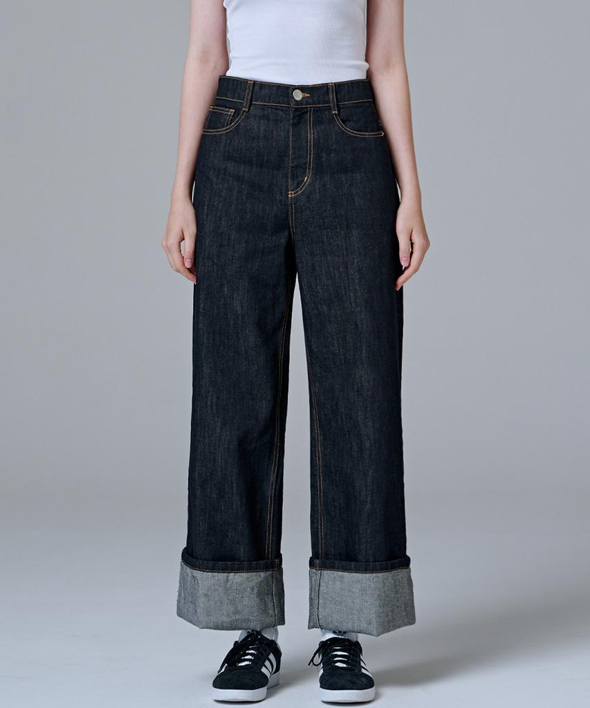 MALOUPE 9146 Rolled-Up Non-Faded Denim (Dark Indigo)