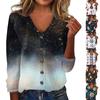 Women's Fashion Print Long Sleeve Knitted Cardigan Button Up Jacket