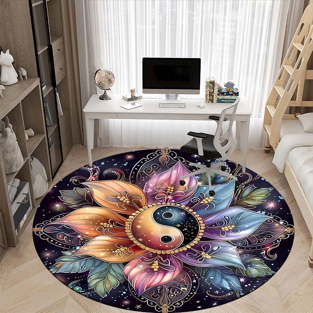 Colorful Yin Yang Flower Mandala Art PrintRound Non-Slip chair mat chair carpet for office Rugs for Office Decor Gift For Valentine's Day Mother's Day