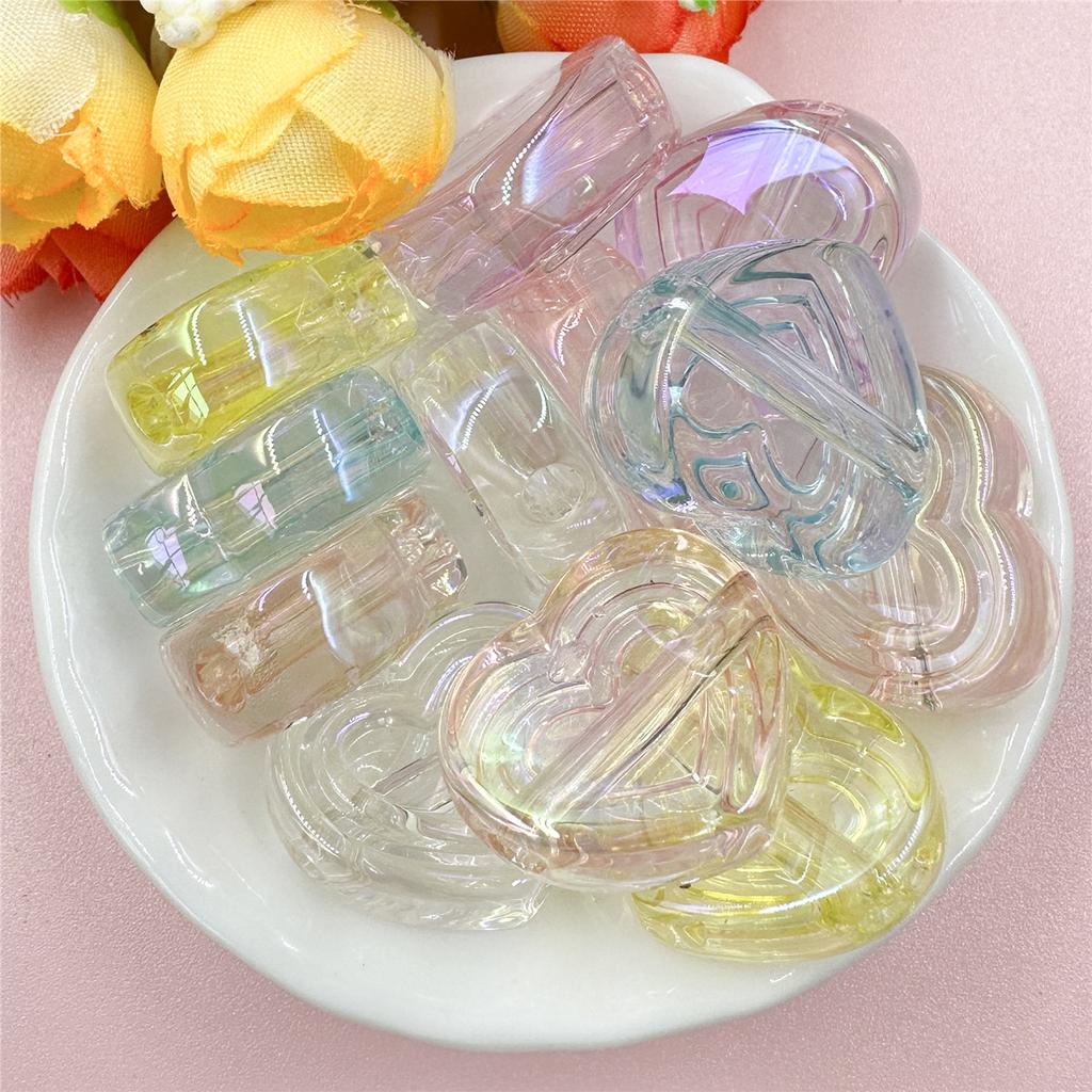 High Quality Creative Handmade Material DIY Making Accessories Spacer Loose Beads 12Pcs 23.9mm*20.8mm with Hole 6 Colors Acrylic Peach Heart