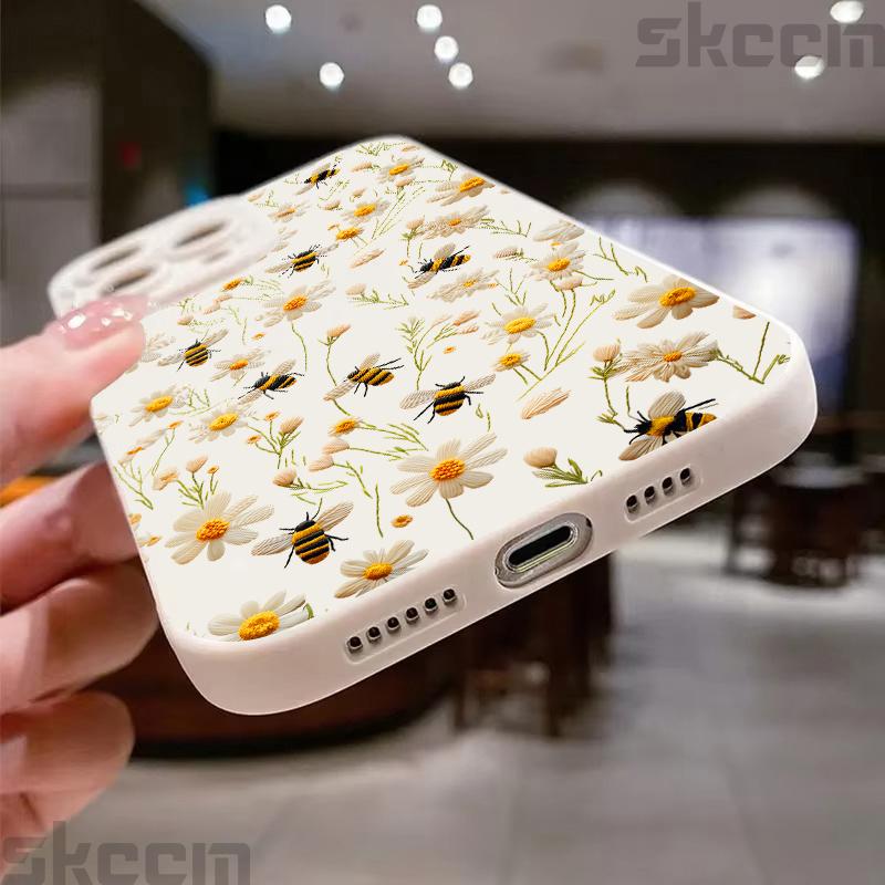 Милый чехол для телефона с цветочным узором и пчелкой для iPhone 16E 16 15 14 13 12 11 Pro Max Mini X XS XR 7 8 Plus Противоударный мягкий чехол