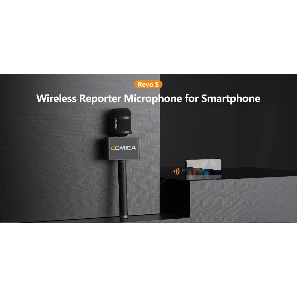 COMICA Revo S Cardioid Wireless Interview Microphone for Smartphone 48kHz/24bit Noise Reduction Outdoor Interview Microphone