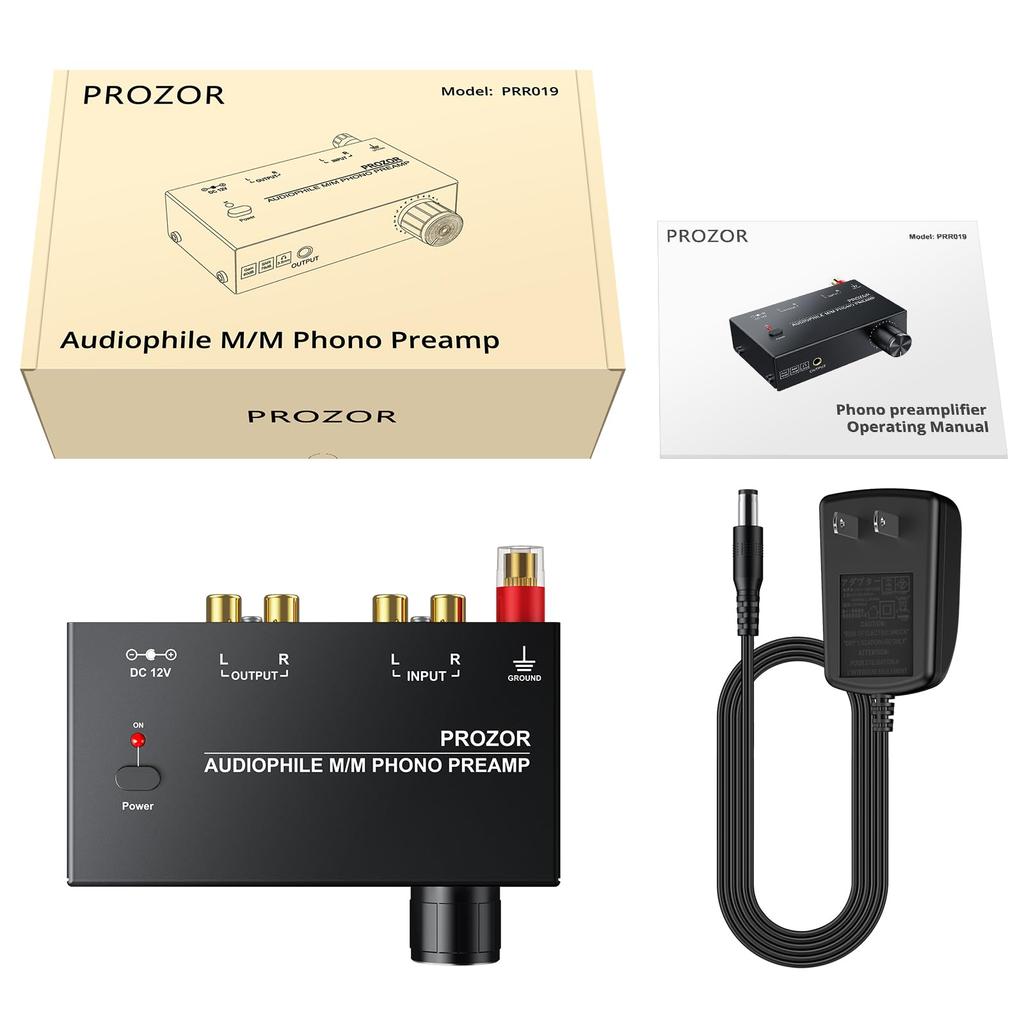 PROZOR Phono Preamp Регулировка громкости Регулировка уровня Выход для наушников RCA Усилитель фонографа с адаптером питания Позолоченный интерфейс M/M + 3,5 мм