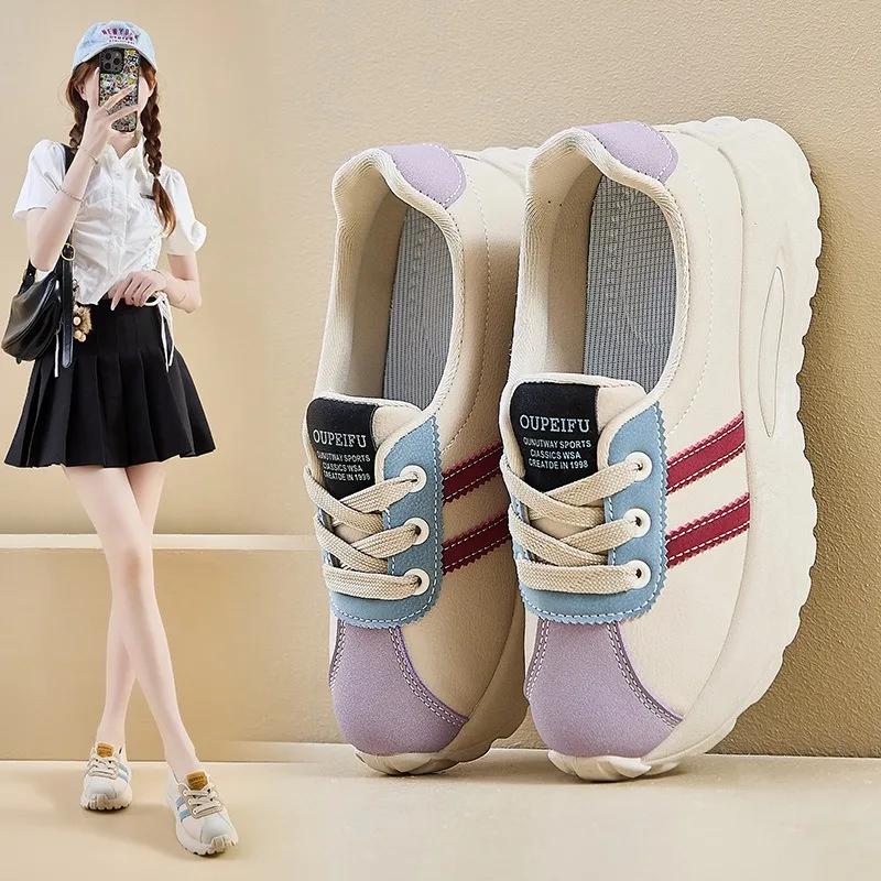 Новые женские туфли на платформе, повседневные кроссовки, универсальные модные дизайнерские полосатые женские туфли из искусственной кожи, одиночные туфли