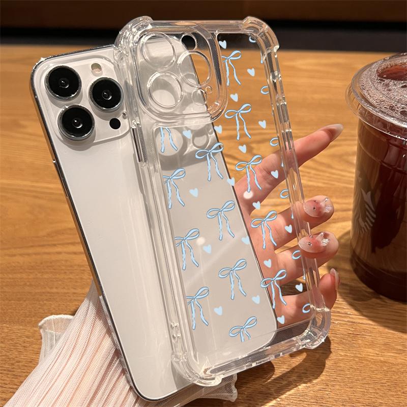 Colorful Bow Print Clear Phone Case For iPhone 16 14 13 12 11 15 Pro Max SE XR X XS 7 8 Plus Transparent Tpu Shockproof Cover