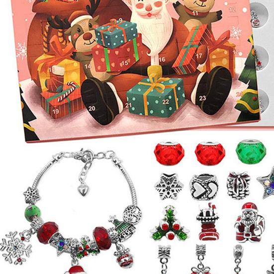 Набор браслетов-адвент-календаря на Рождество 2025, 24-дневный обратный отсчет, шкатулка для украшений с шармами в виде Санты, оленя и елки, сюрпризный рождественский подарок