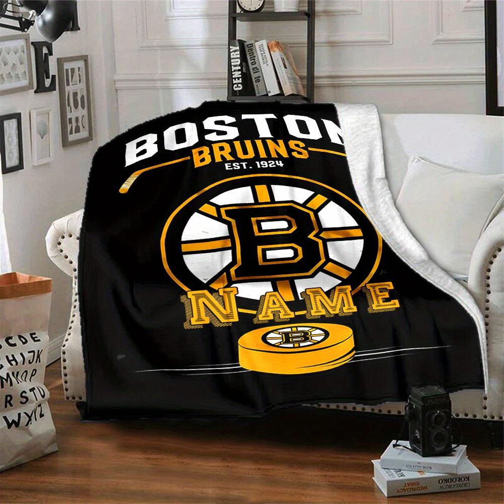 Boston Bruins Logo Four Seasons Blanket Customized With Your Name Lightweight And Warm Perfect Gift For Home Office Camping Sofa Travel Beach Durable