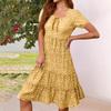 Womens Square Neck Tiered Summer Dresses Casual Floral Short Sleeved A-line Swing Flowy Dress Beach Boho Sundress