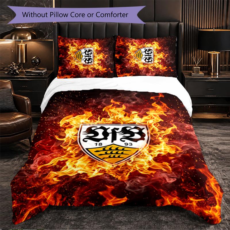 VfB Stuttgart Football 3 Piece Bedding Set Soft Duvet Cover Set with Pillowcases Printed Bedroom Decor Set for Home