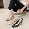 8-Квадратный носок лаковая кожа одинарные туфли женские стразы квадратная пряжка толстый каблук высокие каблуки сумка голова пустой высокий каблук сандалии