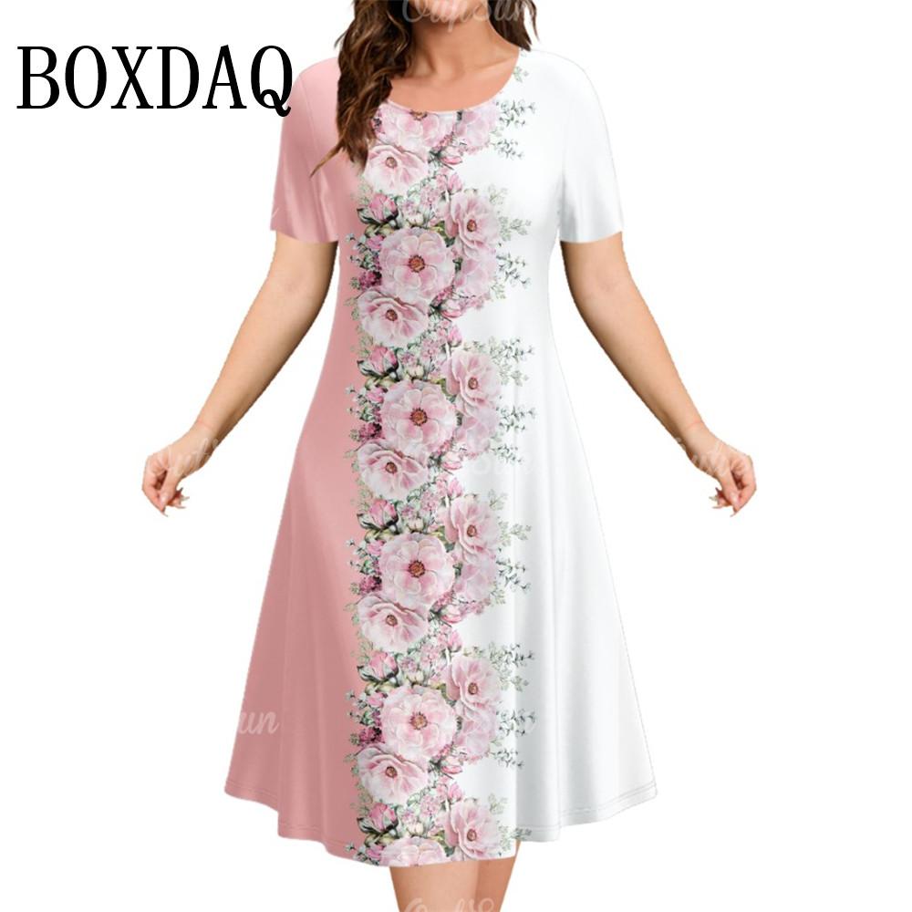 Новое женское платье с 3D-цветочным принтом и короткими рукавами, повседневное модное платье А-силуэта, летнее женское платье свободного покроя для отпуска