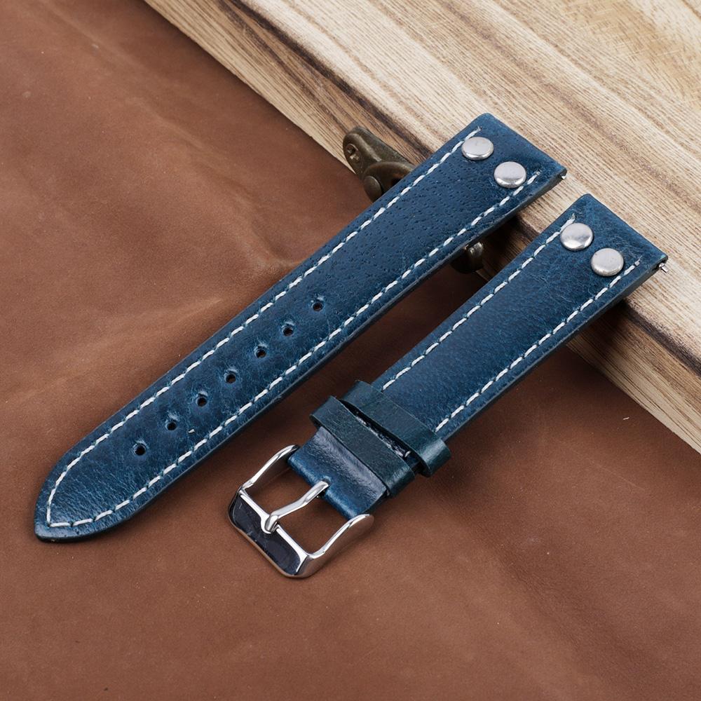 Oil Wax Genuine Leather Watch Strap 18mm-24mm Retro Rivets Bracelet Wristband Replacement Quick Release Watch Strap for Men