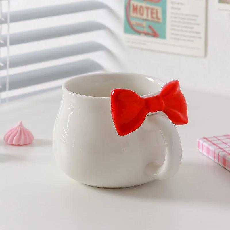 Креативная кружка с бантом, керамическая кружка для послеобеденного чая, милая мультяшная кружка для кофе, домашняя кружка для молока, сока, кружка для напитков, красивые подарки