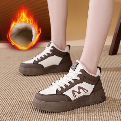Женские зимние ботинки на толстой платформе, нескользящие короткие ботильоны, с подкладкой из искусственного меха, теплые кроссовки для ходьбы на шнуровке с флисовой подкладкой для женщин