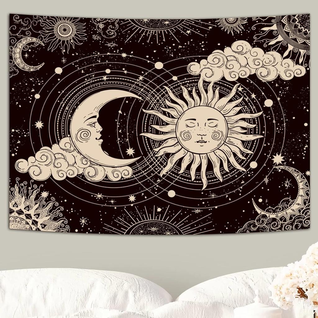 VIKAMA Sun Moon Stars Mandala Tapestry Bohemian Style Cosmic Nebula Retro Mysterious Style Living Room Room Decoration