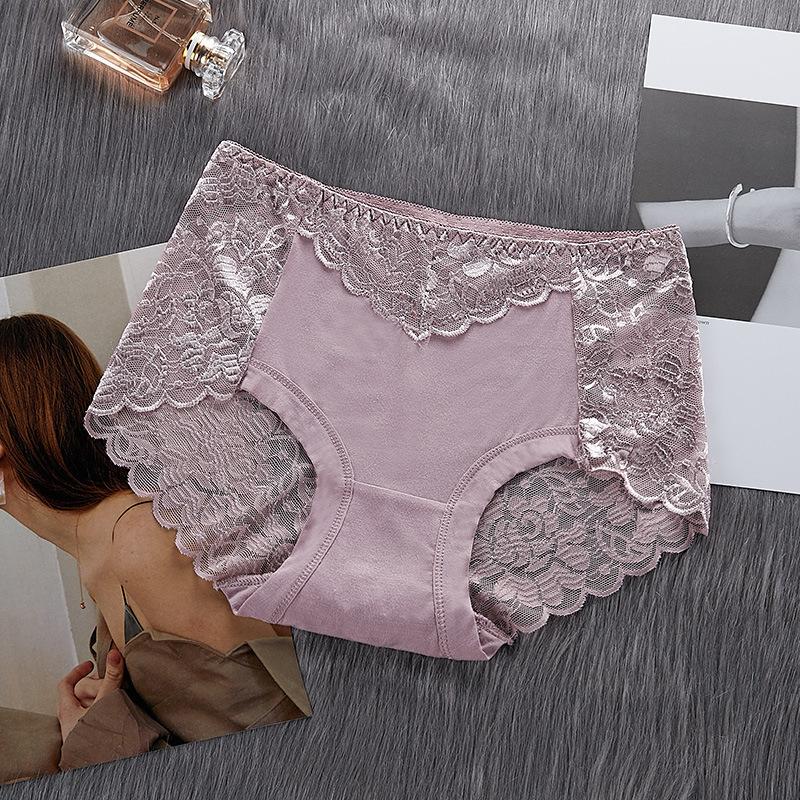 Women Sexy Knickers Underwear Lace See Through Hollow Print Middle Waist Thin Lingerie Plus Size Hip Raise Briefs Breathable Briefs Lingerie EMA