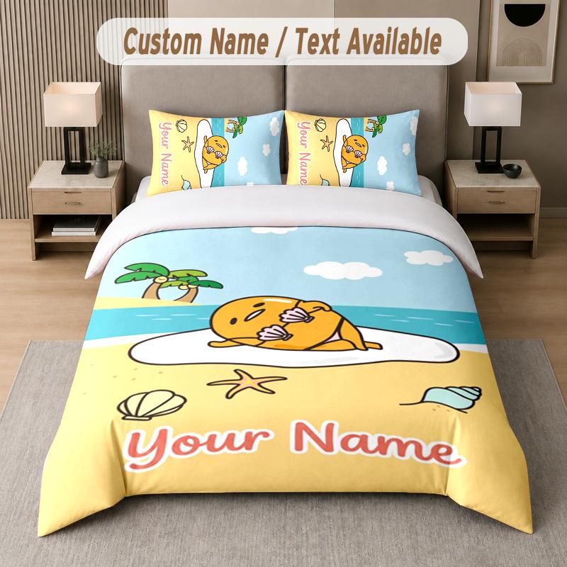 Custom Name Gudetama 3Pcs Duvet Cover Set Personalized Text Bedding Pillowcases Bedroom