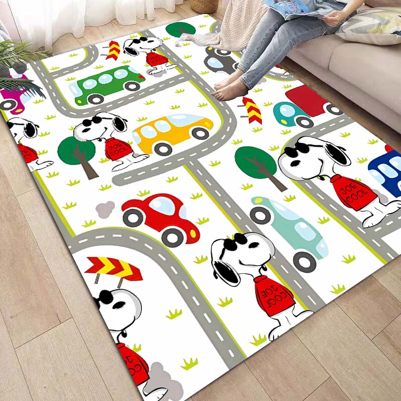 Non-slip area rug for living room with Snoopy cartoon design, soft rug for bedroom, children's playroom, sofa, home decor, doorm