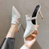 Fashion Comemore Women's Fashion Large Size Slippers Summer New Pointed Head Shallow Hollow Breathable Super High Heel Slides Shoes
