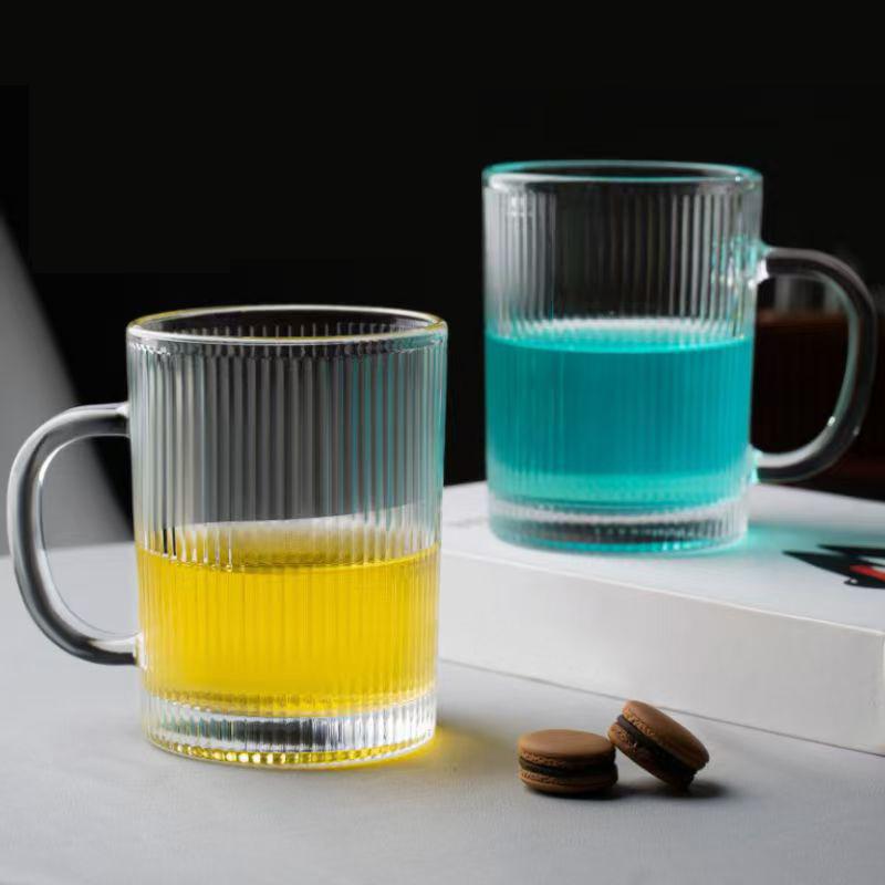 330 мл посуда для питья бытовая прозрачная 4 шт. набор пшеничный пивной бокал вертикальная полосатая стеклянная чашка термостойкая кружка для воды с ручкой