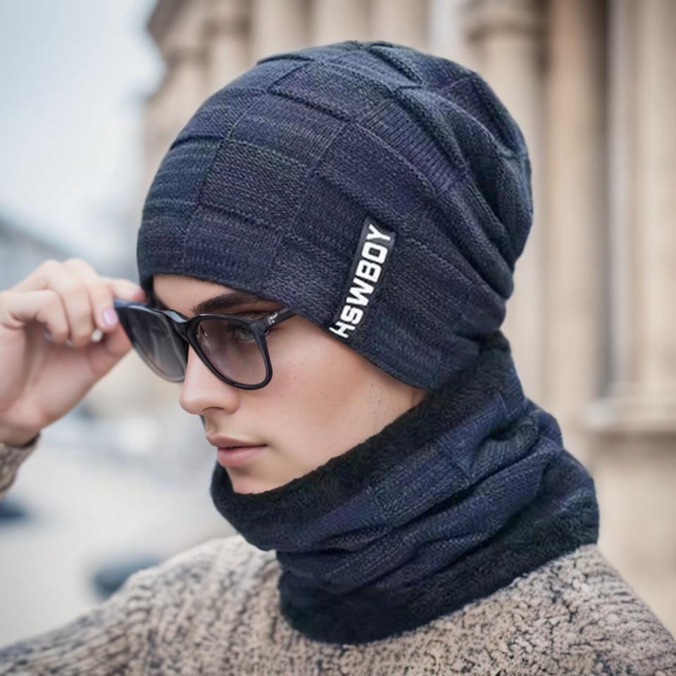 Getinfit Winter Warm Thickened Velvet Hat Windproof Cycling Knitted Wool Hat for Men Youth Fashion Hoodie