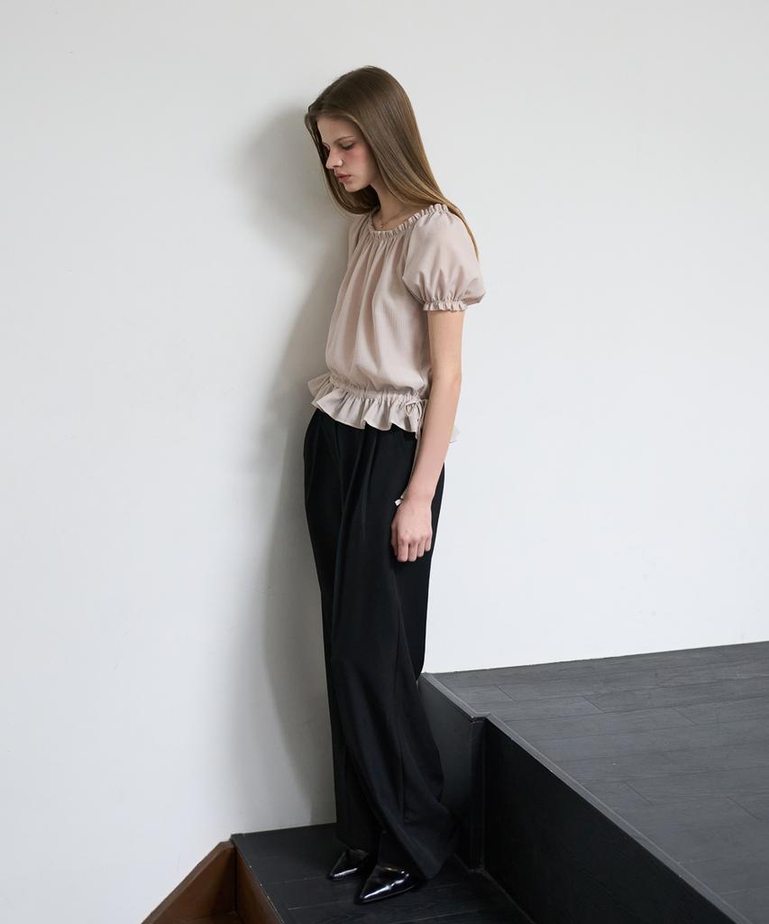 DEHEVE Frill Puff Crop Blouse [Pink]