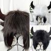 Winter Funny Hat Fake Cow Horn Decor Thunderbolt Thick Warm Faux Fur Ear Protection Personality Unisex Windproof Fluffy Photo Prop Women Men Cap