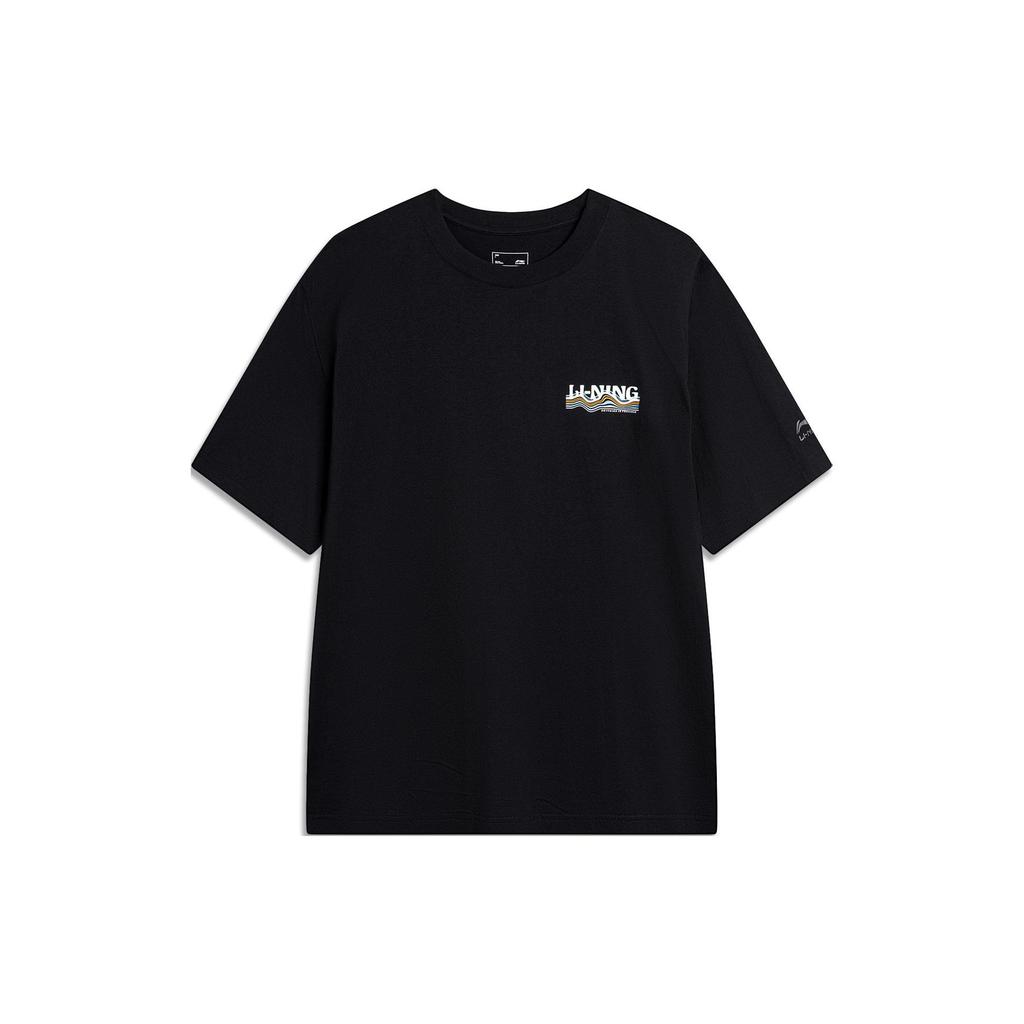 Li Ning Breathable Round Neck Printed Fashion Short Sleeve Cultural Shirt Men Tops Black AHSU301-4