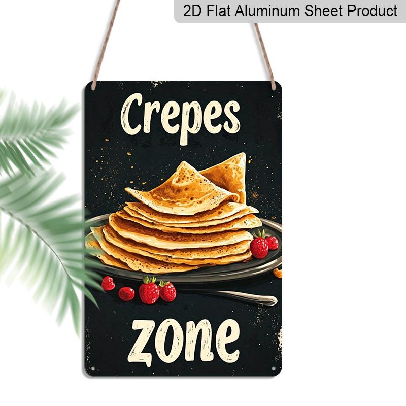 2D Flat, Vintage French Creperie Metal Sign - Heavy- Durable Aluminum Wall Plaque Bakery & for Home Decor - Rustic Crepes Restaurant Art