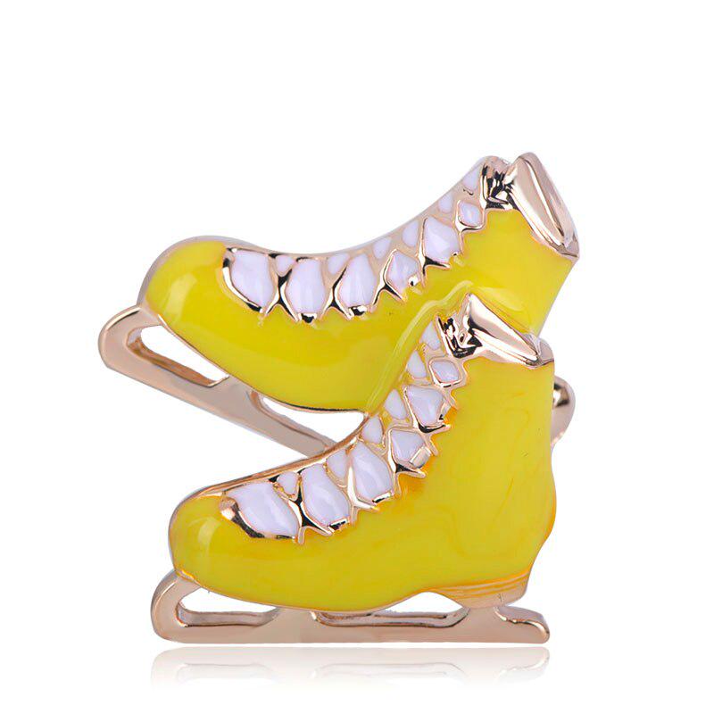 Blucome Fashion Black Roller Skates Brooch Pin Sleigh Shoes Shape Brooches Enamel Gold Color Jewelry For Boys Girls Accessories