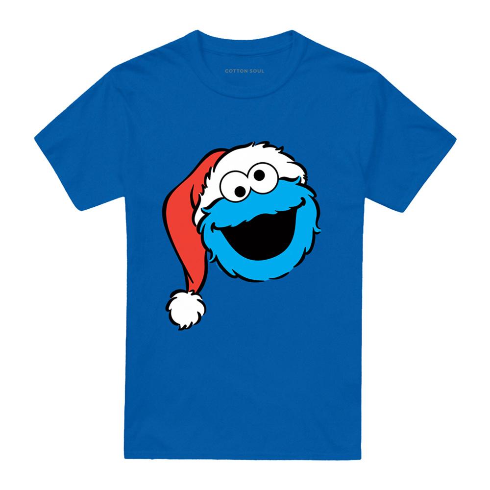 Sesame Street Unisex Adult Cookie Monster Santa Hat Christmas T-Shirt